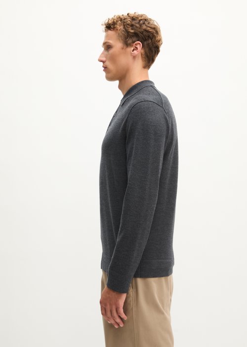 Regular-Fit Knit Polo Shirt — Dark Grey Melange