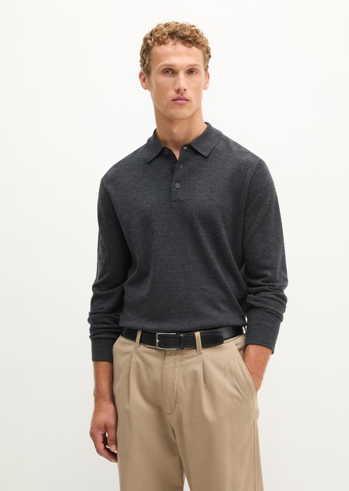 Regular-Fit Knit Polo Shirt — Dark Grey Melange