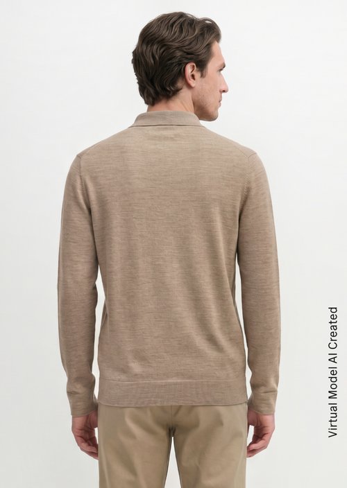 Regular-Fit Knit Polo Shirt — Dark Beige Melange
