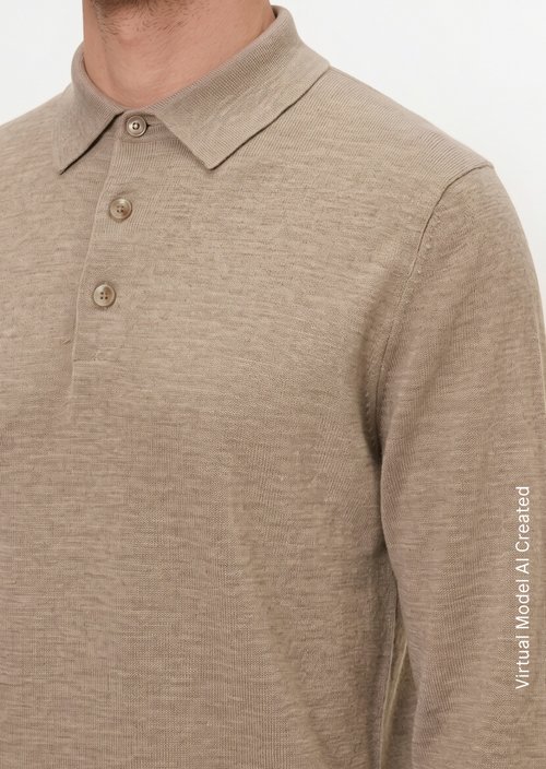 Regular-Fit Knit Polo Shirt — Dark Beige Melange