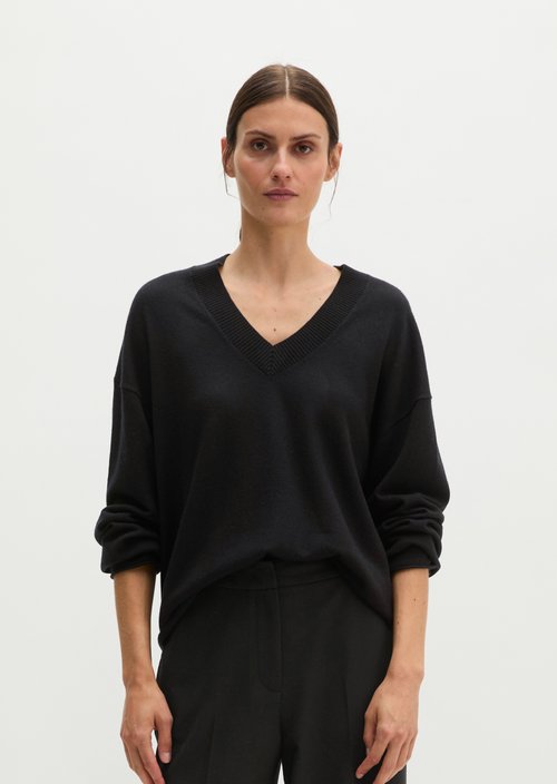 Loose-fitting V-neck sweater — Black