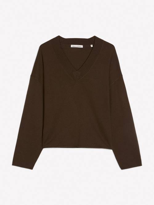 Loose-fitting V-neck sweater Burnt Coffee in isolated view without model