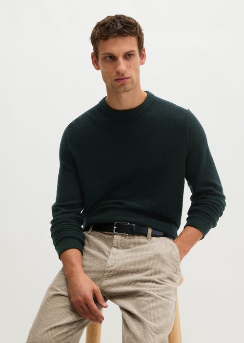 Regular-Fit Bouclé Sweater — Black