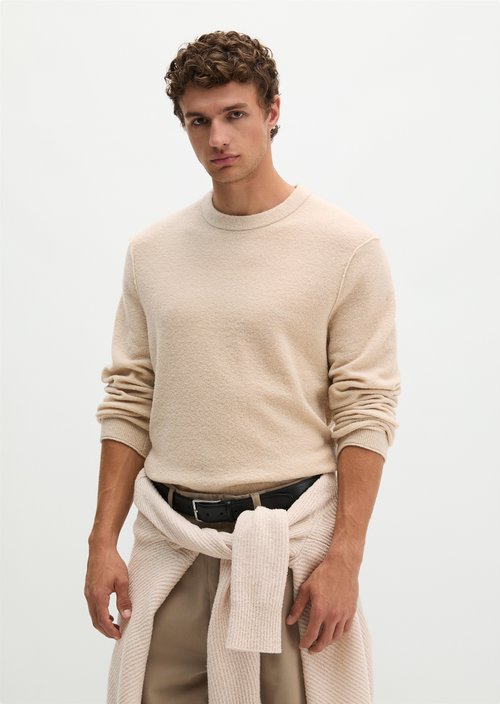 Regular-Fit Bouclé Sweater — Linen Beige