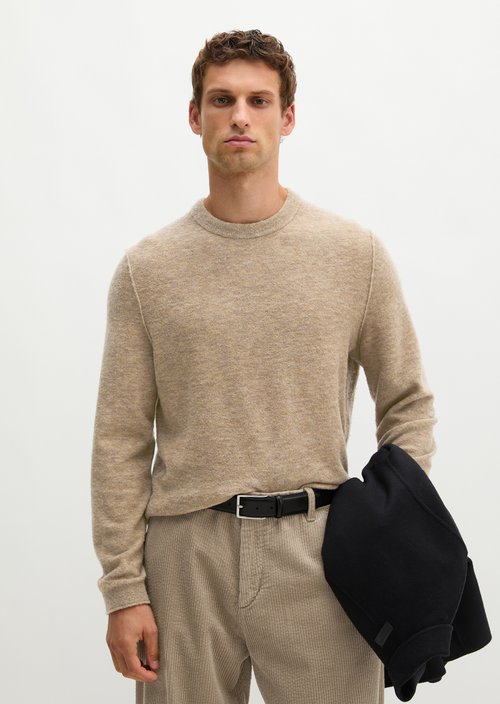 Regular-Fit Bouclé Sweater — Dark Beige Melange