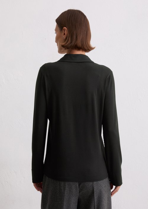Regular polo-style jersey blouse — Black
