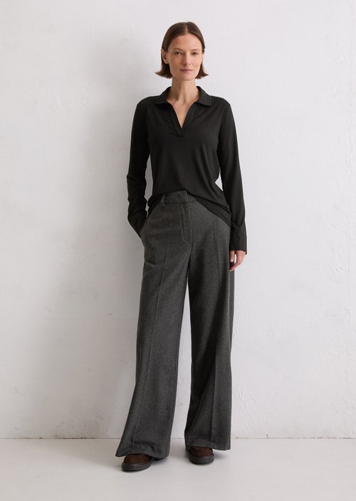 Regular polo-style jersey blouse — Black
