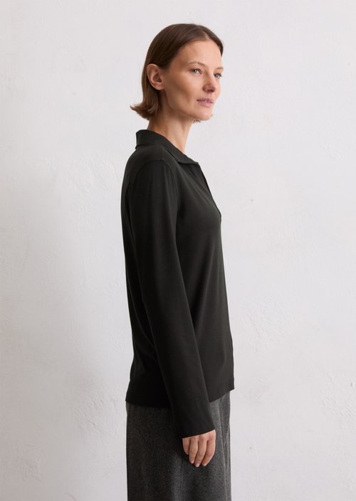 Regular polo-style jersey blouse — Black