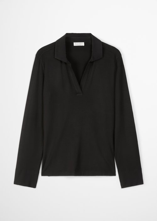 Regular polo-style jersey blouse — Black