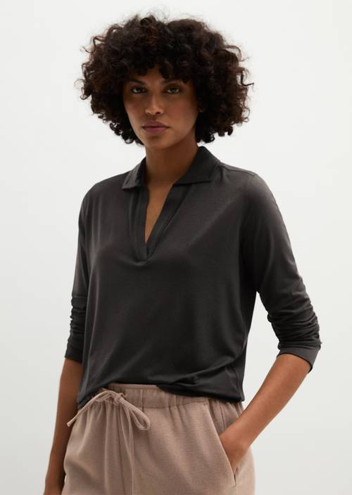 Blouse en jersey style polo regular Black en vue de face
