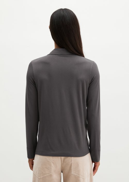 Regular polo-style jersey blouse — Broken Graphite
