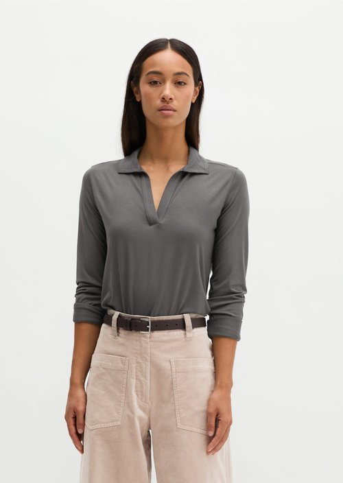 Regular polo-style jersey blouse — Broken Graphite