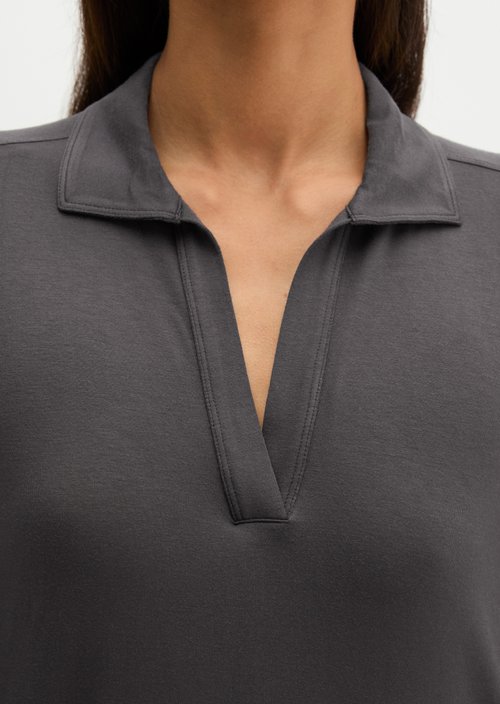 Regular polo-style jersey blouse — Broken Graphite