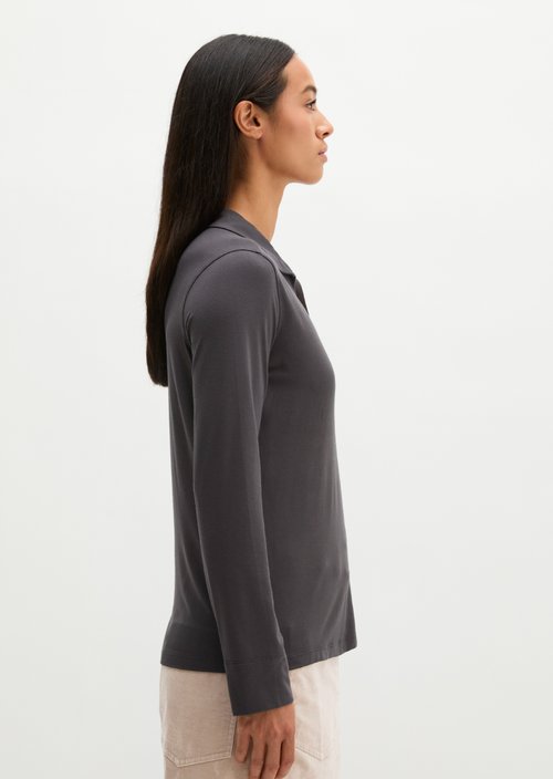 Regular polo-style jersey blouse — Broken Graphite