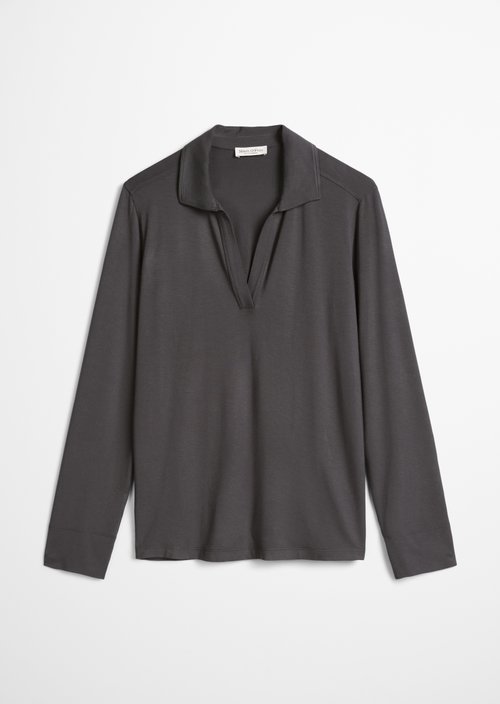 Regular polo-style jersey blouse — Broken Graphite