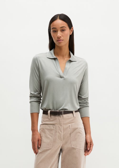 Regular polo-style jersey blouse — Foggy Blue