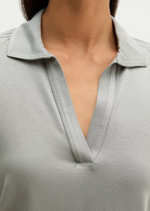 Regular polo-style jersey blouse — Foggy Blue