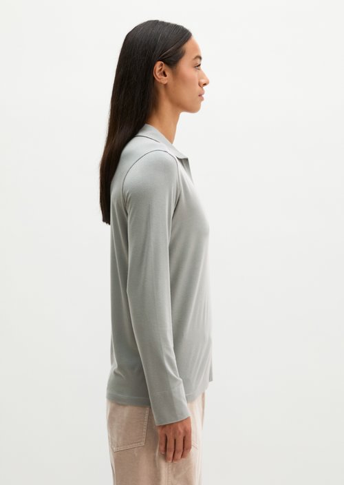 Regular polo-style jersey blouse — Foggy Blue
