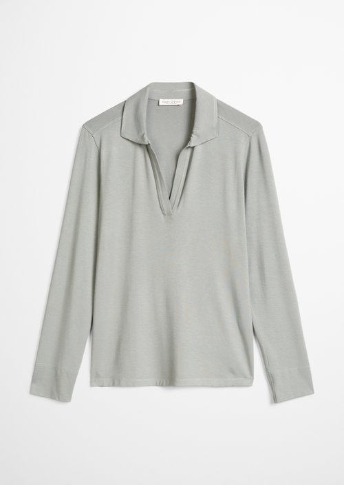 Regular polo-style jersey blouse — Foggy Blue