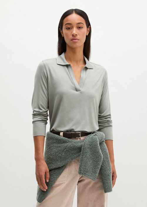 Regular polo-style jersey blouse — Foggy Blue