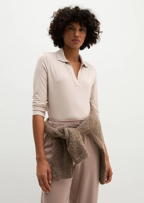 Jerseybluse im Polo-Stil regular Chalky Mauve in Frontalansicht