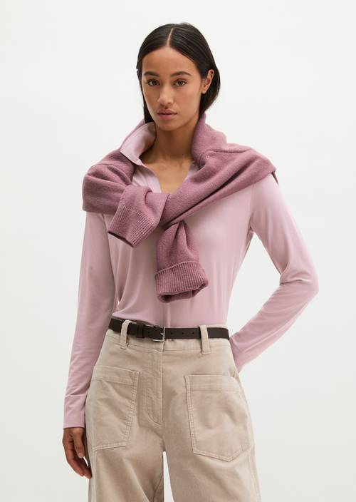 Regular polo-style jersey blouse Gentle Mauve in front view