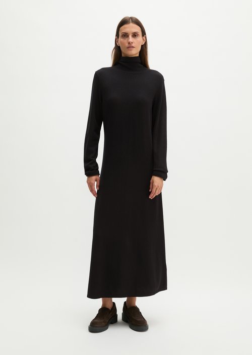 Slim-Fit Turtleneck Knit Dress — Black