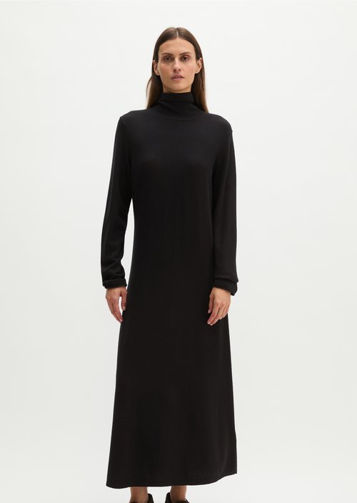 Slim-Fit Turtleneck Knit Dress — Black