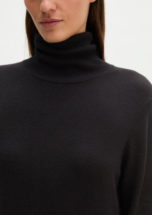Slim-Fit Turtleneck Knit Dress — Black