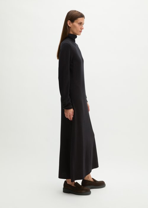 Slim-Fit Turtleneck Knit Dress — Black