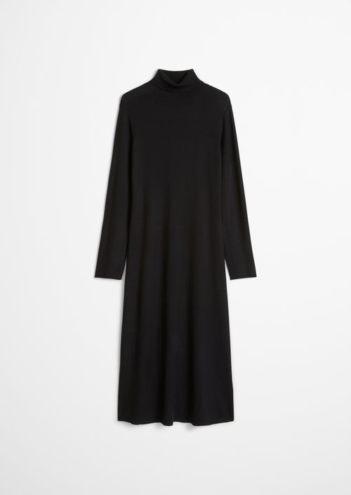 Slim-Fit Turtleneck Knit Dress — Black