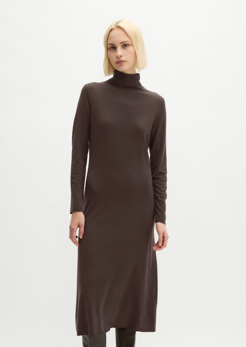 Slim-Fit Turtleneck Knit Dress — Burnt Coffee