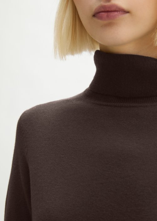Slim-Fit Turtleneck Knit Dress — Burnt Coffee