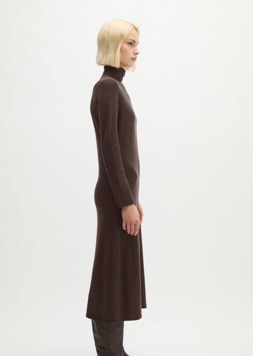 Slim-Fit Turtleneck Knit Dress — Burnt Coffee