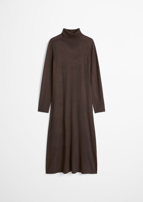 Slim-Fit Turtleneck Knit Dress — Burnt Coffee