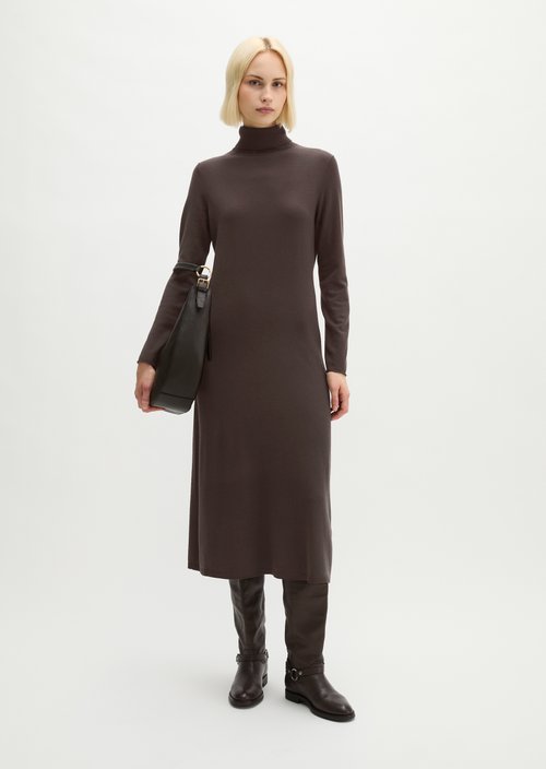 Slim-Fit Turtleneck Knit Dress — Burnt Coffee