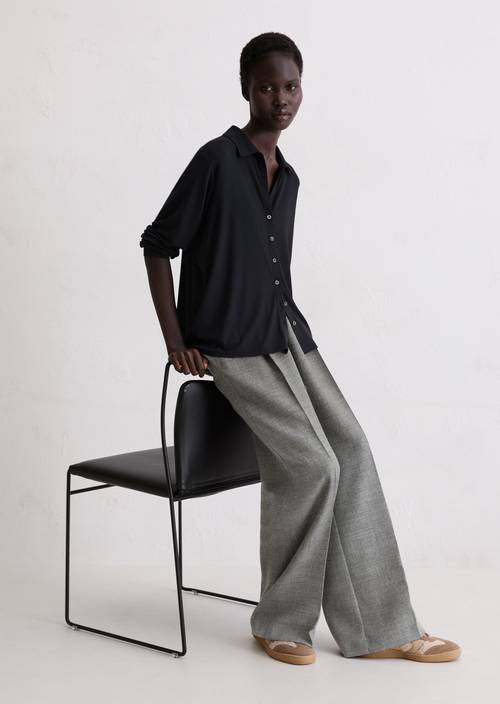 Jersey blouse los Deep Night Blue in vooraanzicht