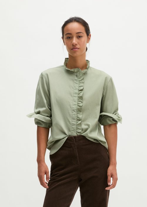 Relaxed-Fit Ruffle Blouse — Smooth Sage