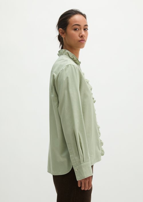 Relaxed-Fit Ruffle Blouse — Smooth Sage