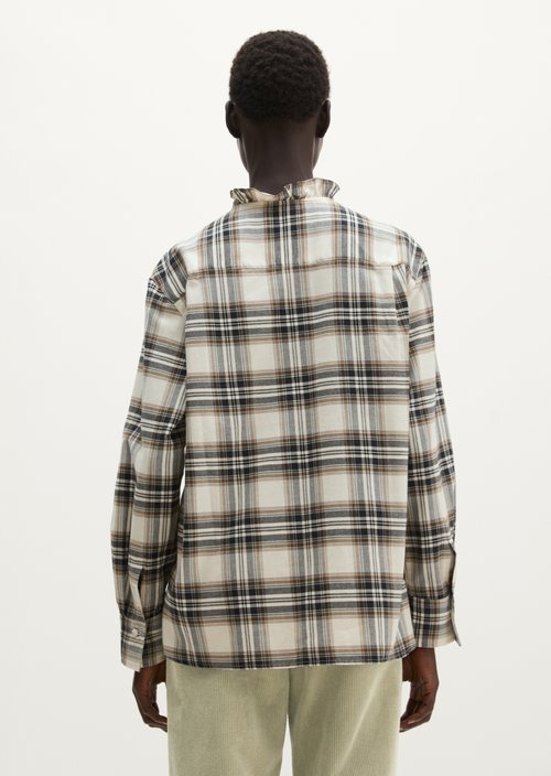 Casual Checkered Ruffle Blouse — Offwhite