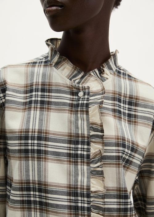 Casual Checkered Ruffle Blouse — Offwhite