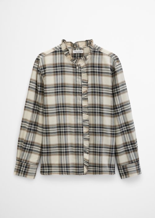 Casual Checkered Ruffle Blouse — Offwhite