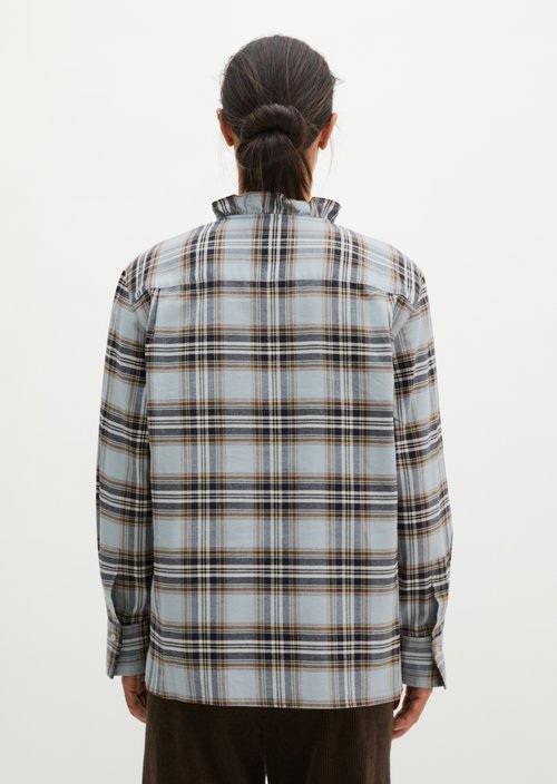 Casual Checkered Ruffle Blouse — Medium Blue