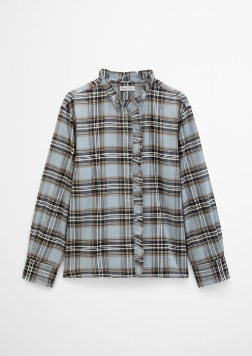 Casual Checkered Ruffle Blouse — Medium Blue