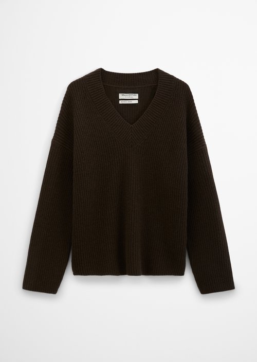 Loose-fitting V-neck knit sweater — Burnt Coffee