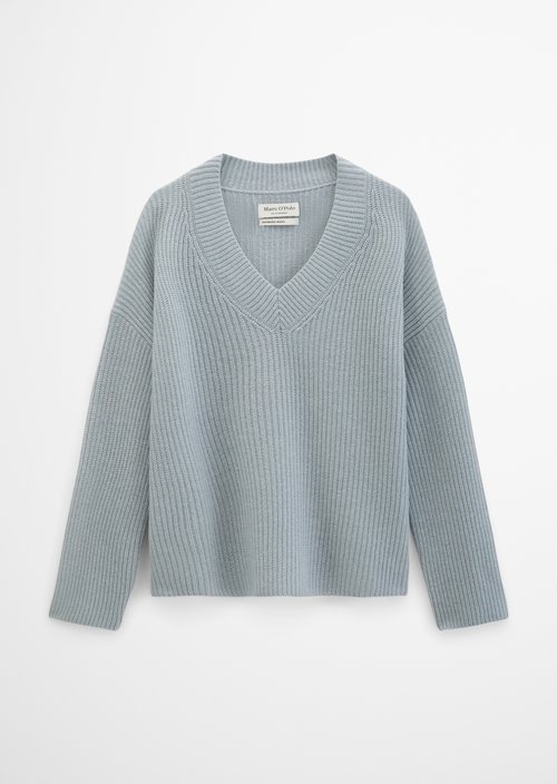 Loose-fitting V-neck knit sweater — Glacial Blue