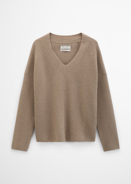 Loose-fitting V-neck knit sweater — Earthy Taupe