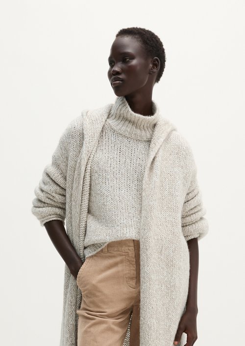 Loose-fitting hooded cardigan — Light Brown