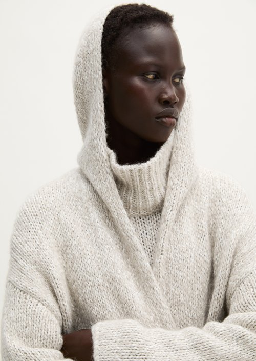 Loose-fitting hooded cardigan — Light Brown