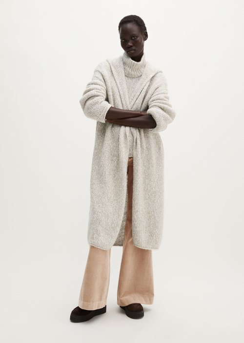 Loose-fitting hooded cardigan — Light Brown
